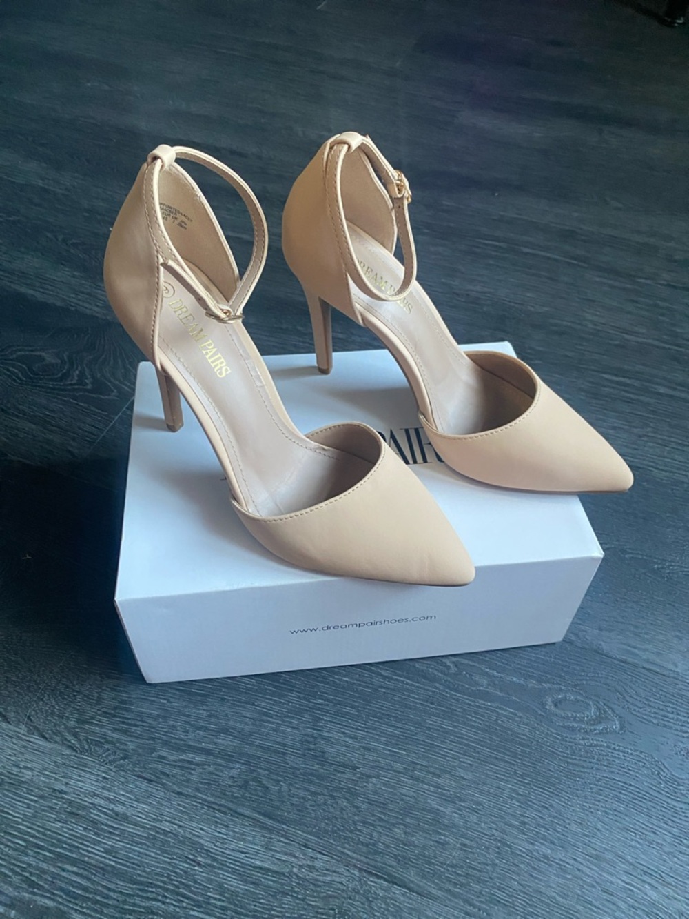 Dream Pairs Nude Pointed-Toe Ankle-Strap Stiletto Heels